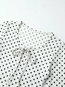 VIBEWAVE White Polka Dot Bowknot Short Long Sleeve Top & High Waist Drawstring Flared Pants 2 Pieces Set Women American Hot Girl Retro Style Spring Autumn - White - View 8