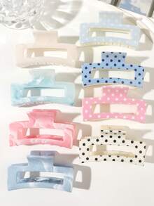 10pcs/Set ABS Material Candy Color Gradient Marble Pattern Polka Dot Print Square Jelly Hair Claw Clips, Versatile Minimalist Korean Style Hair Accessories For Home, Daily Wear And Commute - Multicolor - View 4