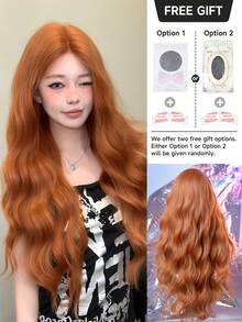 alicegarden 30-Inch Long Synthetic Wig Featuring A Natural Wavy Style In A Stunning Burnt Orang. Middle Part Design , This False Hairpiece Is Perfect For Ms Halloween Cosplay Daily Use, Offering A Natural And Natural Durable Wig Gift For Ladies. - Burnt Orange - View 5