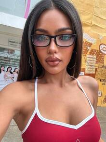 1pc Women's Minimalist Transparent Plastic Frame Plain Lens Glasses, Square And Rectangular, Business Casual Accessory - Clear - View 6