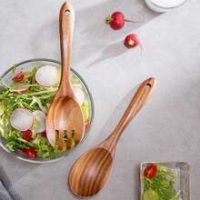 2pcs/Set Wooden Spoon, Minimalist Salad Spoon For Kitchen,Kitchen,Christmas Gift Back To School - Brown - View 1