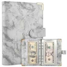 A6 Marble PU Leather Budget Binder With 12PCS Zipper Pockets Cash Envelopes, Magnetic Snap Loose Leaf Planner Organizer For Money Saving & Cash Stuffing - A6 - View 2
