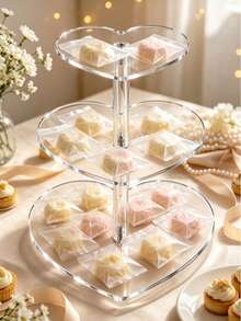 3-Tier Heart-Shaped Clear Acrylic Cake Stand, Dessert Macaron Cupcake Display Tray, Afternoon Tea Snack Rack, Wedding Birthday Party Holiday Gathering Tabletop Storage Decor, Modern Minimalist Multi-Functional Premium Acrylic Storage Rack, Suitable For Christmas, Thanksgiving, Halloween, Home Entertainment, Dinner Party And More - Multicolor - View 3
