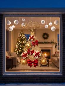 Christmas Holiday Decoration, Window Static Glass Sticker, Butterfly And Bow, Happiness, Christmas, Home Christmas Decor, Room Decoration, Halloween Decoration, Kitchen Decoration, Home Decor And Accessories, Christmas Tree, Christmas Decoration - 1 Pc - View 6