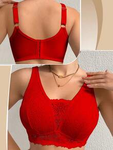 Plus Size Women Lace Patchwork Seamless Underwear, Suitable For Daily Wear And Various Occasions - Red - View 6