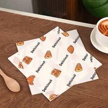 300pcs Oil-Absorbent Baking Paper - Cartoon Printed Baking Paper, Square Food Packaging Paper, Suitable For Toast, Cake, Dessert, Bread And Tray Liners - Premium Disposable Placemats For Food Display - Multicolor - View 6