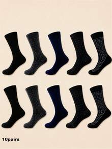 1/3/5/10 Pairs Men's Casual Mid-Calf Socks, Soft Cotton Dress Socks, Colorful Striped Plaid Geometric Pattern, Suitable For Daily Wear - Navy Blue - View 6