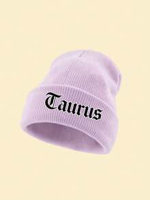 1pc Women's Cuffed Knitted Beanie Hat With 12 Zodiac Sign Print, Soft Stretchy Warm Fall Winter Ladies Headwear, Versatile Cap For Urban Walks - Purple - View 7