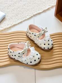 Baby Girl Polka Dot Mary Jane Shoes Sweet Lace Soft Sole Hook And Loop Walking Shoes - Beige - View 3