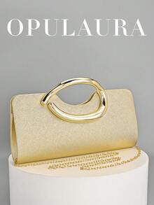 OpulAura 复古纯色手拿包，多功能迷你钱包，时尚PU皮革手提包，适合婚礼、派对、盛会、晚宴和其他场合。 - 金色 - 查看 1