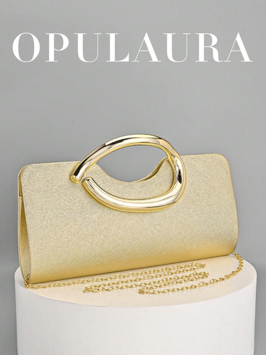 OpulAura 复古纯色手拿包，多功能迷你钱包，时尚PU皮革手提包，适合婚礼、派对、盛会、晚宴和其他场合。 - 金色 - 查看 1