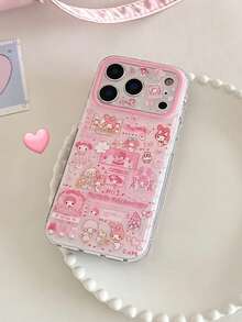 Sanrio Friends Collection Animal Pink Striped Girly Phone Case Compatible With IPhone 17/17 Pro Max/16/15/14/13/12/11 Full Coverage Shockproof Protective - Multicolor - View 3