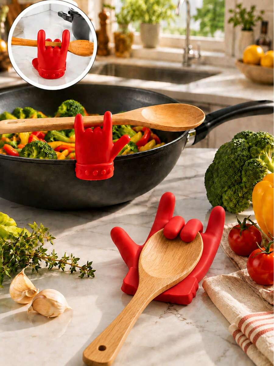 2pcs Silicone Anti-Splash Pot Lid Holder, Cute Pot Lid Support Stand, For Soup Pot Kitchen Restaurant Use, Practical Tool - Multicolor - View 1