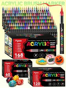 Flysea 12-288 Colors Acrylic Paint Marker Pens, Liquid Ink Automatic Flow Control Acrylic Paint Markers, Richer Ink, Smooth Ink Flow, Comprehensive Color Classification, Stackable Colors, Strong Coverage, Felt Tip Pen Stationery Set, Suitable For Canvas, Rock Painting, Wood, Stone, Glass, Ceramic, Fabric Painting, DIY Crafts, Back To School Supplies - Multicolor - View 4
