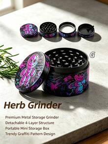 1 Set Colorful Cartoon Bee Embossed Zinc Alloy 4-Layer Herb Grinder, Magnetic Lid Anti-Oxidation, Ultra-Fine Filtration, Industrial Style Metal Grinder, Christmas Thanksgiving Tabletop Decor (Random Style), Back To School Gift - Multicolor 1 - View 8