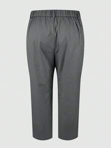 Women's Fashion High Waist Straight Leg Casual Pants Black Woven Fabric Pockets Zipper (Belt Not Included) - Grey - View 4