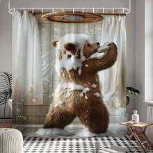 1pc Funny Brown Bear Shower Curtain, Quirky Animal Bathroom Decor Curtain - Suitable For Bathroom Decoration, Bathroom Curtain - Easy To Clean, Exquisite Home Decor, Bathroom Partition Curtain, Decorative Shower Curtain, Bathroom Accessories Home Decor Gift - Includes 12 Hooks - Multicolor - View 6