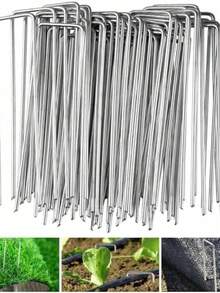 Silver Galvanized Ground Nails, Lawn Pegs, U-Shaped Pins For Control Mat, Fabric, Garden Net, Artificial Grass - Multicolor - View 11