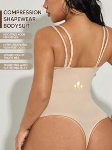 Women's Plus Size Shaping Jumpsuit, Open Chest Design, Firming And Tummy Control - Apricot - View 2