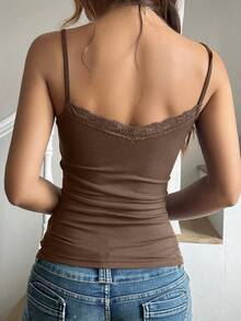NOIRLYN Women's Tank Top Spring Summer Y2K Sexy Slim Fit Lace Patchwork Camisole Brown Casual - Brown - View 2