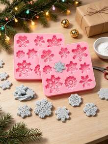2件組聖誕吊牌矽膠模具含蝴蝶結、雪花矽膠模具，聖誕矽膠裝飾模具，節日雪花飾品DIY聖誕樹裝飾，適用於石膏環氧樹脂翻模，聖誕禮物，聖誕快樂 - A - 查看 9