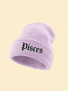 1pc Women's Cuffed Knitted Beanie Hat With 12 Zodiac Sign Print, Soft Stretchy Warm Fall Winter Ladies Headwear, Versatile Cap For Urban Walks - Purple - View 19