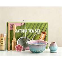 1PC/5PCS/7PCS Floral Ceramic Matcha Set - Matcha Bowl, Matcha Whisk, Matcha Cup, Matcha Whisk Stand, Tea Scoop, Tea Bowl Set, Matcha Making, Dessert And Pastry Making, Tea Drink Making Tool Set, Japanese Style Gift Box Tea Set, Song Dynasty Matcha Tea Whisk Tool Set - Multicolor - View 3