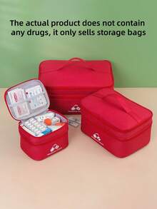 1pc Red Portable Double-Layer First Aid Kit, Epidemic Prevention And Health Kit, Home Life Rescue Kit, Outdoor Emergency Epidemic Prevention And Storage Bag The Actual Product Does Not Contain Any , It Only Sells Storage Bags - As Picture - View 4