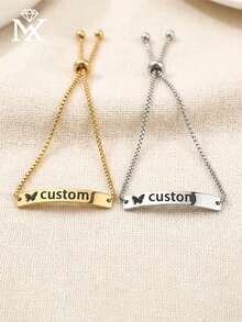 Personalized Custom English Letter Engraved Butterfly Sliding Bead Adjustable Bracelet, Classic Timeless, Suitable For Parties, Banquets, Weddings, Beach Vacations And Other Occasions, Minimalist Elegant, Neutral Style, Birthday Accessory, Fashionable Christmas Gift, Simple Classic, Suitable For Daily Wear And Gifting, Mother's Day Gift, Suitable For All Seasons - Yellow Gold - View 3