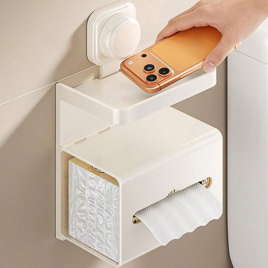 1pc Small Kitchen Suction Cup Wall Mounted Storage Rack, Multi-Layer With Adhesive Backing, Suitable For Paper Towels, Kitchen Utensils, Space-Saving Kitchen Organizer, Ideal For Renters And Small Spaces - Multicolor - View 1