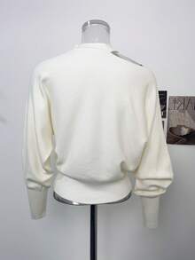 Autumn/Winter New Sexy Korean Style Scarf Off-Shoulder Long Sleeve Versatile Asymmetrical Base Layer Sweater Top - Apricot - View 9