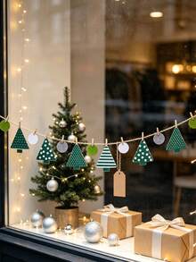 1 Set Felt Christmas Tree Banner With Clips, Suitable For Christmas Wall, Fireplace Scene Decoration, Holiday Party Decor, Home Gathering Hanging Decoration, Party Backdrop - multicolor - View 3