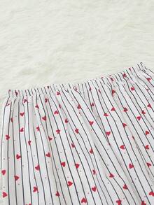 Women's Striped Heart Print Long Sleeve Long Pants Bubble Crinkle Pajama Set - Red - View 8