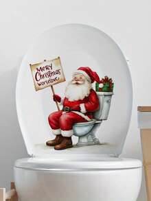1 miếng nhãn dán bồn cầu họa tiết Giáng Sinh vui nhộn hình ông già Noel tinh nghịch, miếng dán nắp bồn cầu PVC tự dính sáng tạo, nâng cấp trang trí phòng tắm dễ dàng, quà tặng bất ngờ ngày lễ, quà nhỏ Giáng Sinh hài hước - A - Xem 5