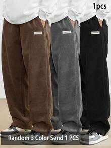 [1pc Random]1pc Boys' Loose Casual Sports Solid Color Versatile Design Corduroy Straight Leg Pants - Brown - View 6
