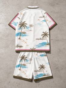 Men's 2 Pieces Tropical Island Print Set, Beach Shirt And Matching Shorts - Multicolor - View 4