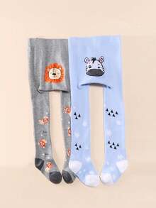 2/4pcs Kids Boys Warm Fitted Knitted Tights, Soft Warm Leggings For Autumn/Winter, Car And Animal Pattern Design - Multicolor - View 5