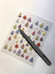 1 set d'autocollants décoratifs esthétiques, style broderie de Noël, sapin de Noël coloré, motif pailleté étoile et cœur, autocollants pour ordinateur portable, décoration d'appareil numérique pour adulte, pour iPad, coque de téléphone, appareil photo, tasse à eau, carte cadeau - FÉV-860 TO-5105 - Voir 8