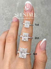 1pc Shiny Geometric Pattern Engagement Ring/Wedding Ring, Women's Promise Ring/Eternity Ring, Exquisite Jewelry Gift - Silver - View 2