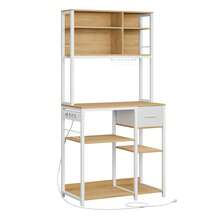 VASAGLE Scaffale da Cucina con Prese, Scaffale per Microonde, Ripiani Regolabili, Cassetto in Tessuto, 12 Ganci, 40 x 80 x 180,8 cm, Bianco Opaco e Rovere Dorato - Bianco opaco e rovere dorato - Visualizzare 2
