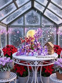 1pc 3D Greeting Card: Featuring A Christmas Town Scene With Purple Santa Sleigh, Flying Reindeer, Snowman, Christmas Tree And Gift Boxes; Suitable For Desktop Decoration, Christmas Dinner Gift Or Winter Theme Party Accents. - One Size Fits All - View 5