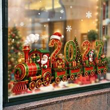 1/2pcs Christmas Train Window Decal, Retro Christmas Train Scene, 2027 Balloon Snowflake Design, Vinyl Reusable, Suitable For Home Store Window Glass Doors, Winter Festival Decoration - Multicolor - View 9
