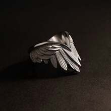 CIREY 1pc Creative Angel Wings Index Finger Ring, Personalized Open Adjustable Ring, Unisex Brushed Feather Wing Design - Wings Ring - View 3
