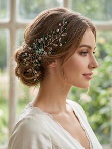 1pc Green Crystal Beaded Hair Comb Elegant Bridal Wedding Hair Vine Fairy Prom Party Hair Accessories - Multicolor - View 4