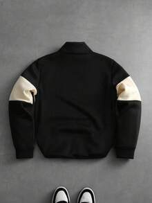 Men's Autumn/Winter Fashion Classic Patchwork Zip-Up Sweatshirt, Outdoor Casual Everyday Wear - Black - View 12