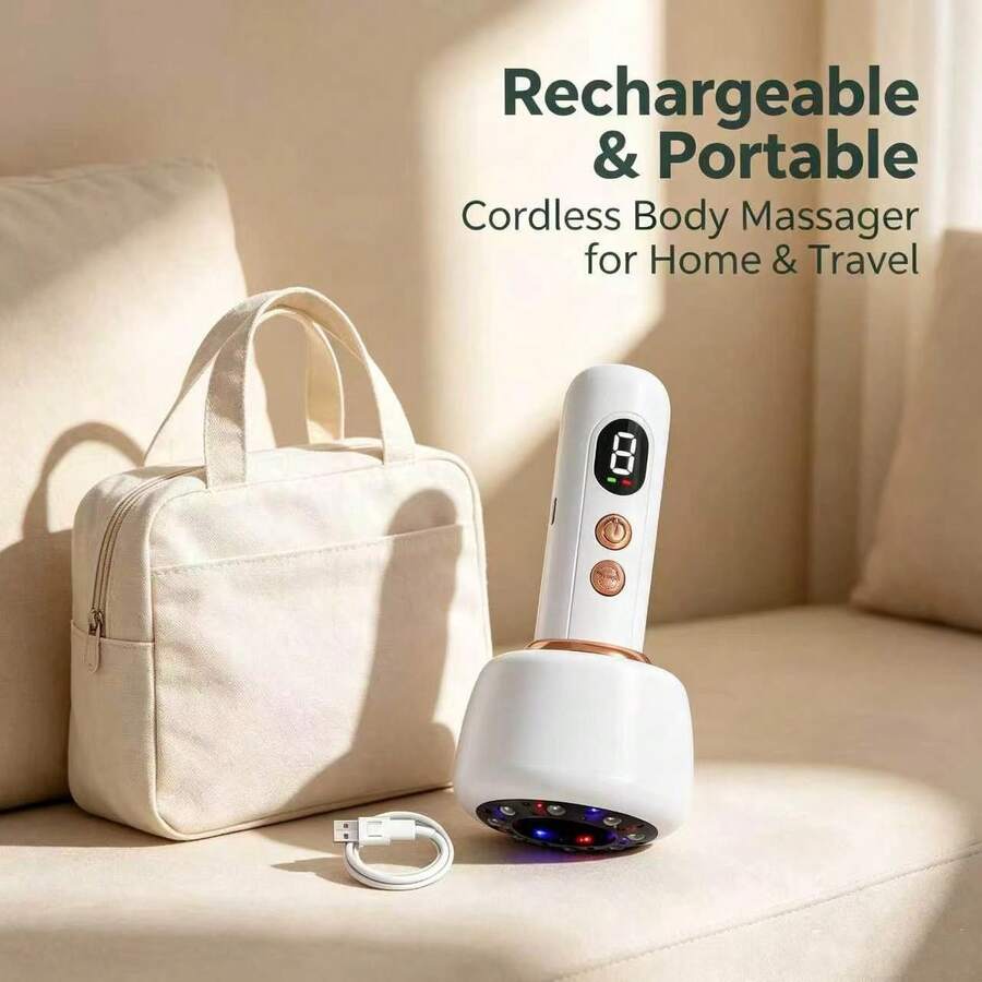 Portable Electric Massager, USB Rechargeable, 9-Speed Adjustable Heating, Sliding Roller Bearings, With LCD Screen. Suitable For Home Massage, Can Be Used For Back, Arms And Legs. 1200mAh Battery. - View 1