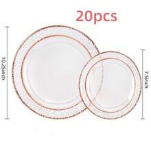 50/25/10pcs (7.5in/10.25in) Transparent Rose Gold Diamond Pattern Plates, Reusable And Washable, Ideal For Family Gatherings, Outdoor Picnics, Team Building Activities, Also Suitable For Parties, Weddings, Birthdays, Proms, Dinners, Halloween, Christmas. Tableware, Serving Tray, Birthday Plate, Plate, Tableware, Divided Plate, Dinner Plates, Reusable Plastic Plates. - View 12