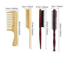 4pcs Wooden Hair Comb Set, Bamboo Wide Tooth Comb, Rat Tail Comb, Solid Wood Triple Row Bristle Brush, Wooden Round Styling Comb, Suitable For Daily Hair Styling - Apricot - View 9