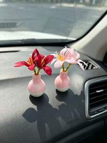 Small Flower Vase Car Ornament, Artificial Flower Car Interior Dashboard Decoration, Fresh Creative Car Interior Desktop Accessory, Mini Artificial Flower Car Interior Ornament, Small Flower Vase Dashboard Decoration, Healing Car Interior Desktop Decor Item - Lily Vase - View 13