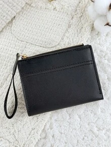 New Fashionable Women's Short Wallet, Ultra-Thin Snap Button Lightweight And Portable Cash, Credit Card Coin Wallet, Suitable For Outdoor And Travel - Black - View 4